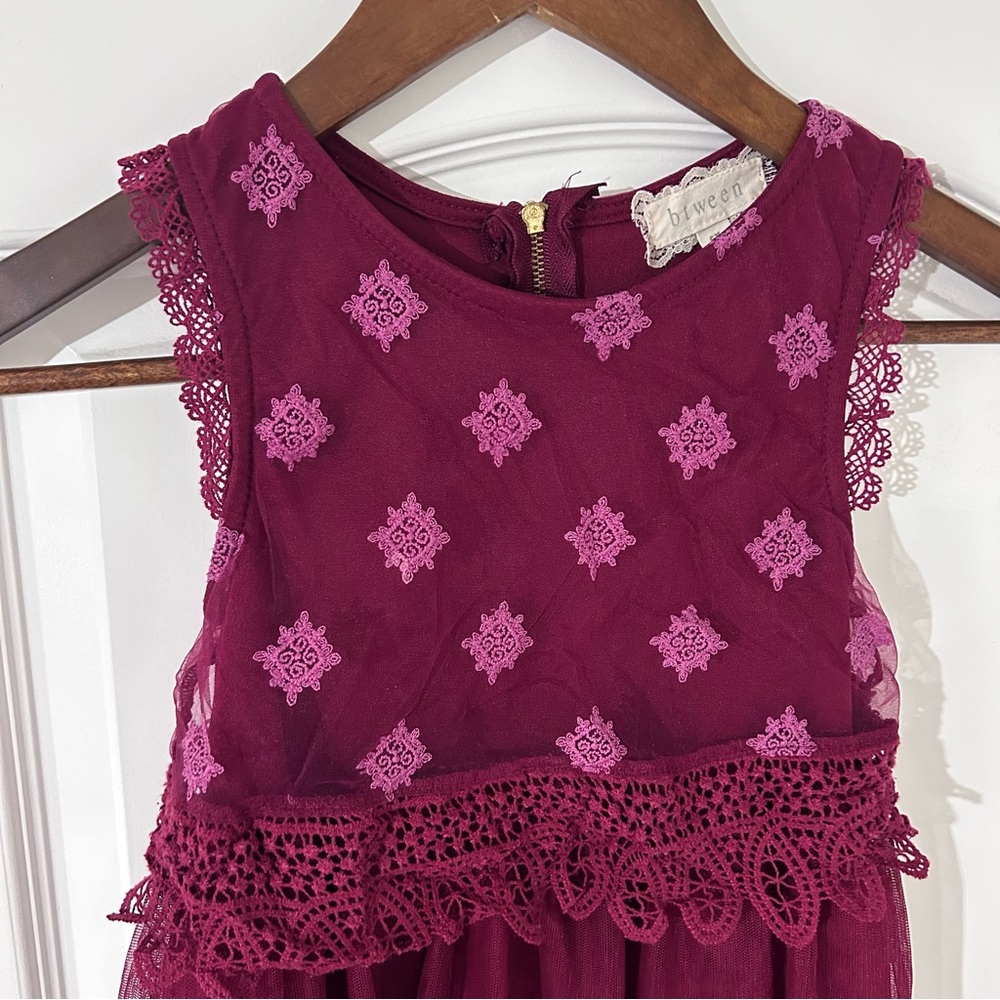 Btween Girls Maroon Holiday Festive Mesh Dress‎ Size 6X Floral Pink Long Tank - Picture 5 of 5